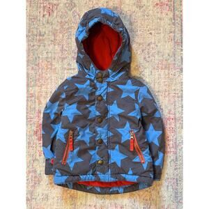 Mini Boden blue star-print fleece-lined jacket Coat 1 1/2- 2y